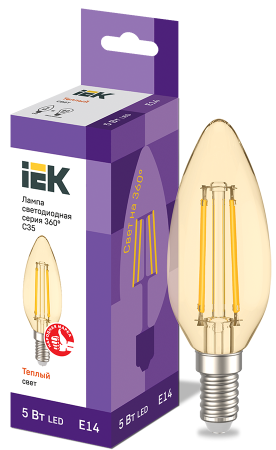 IEK Лампа LED C35 свеча золото 5Вт 230В 2700К E14 серия 360°
