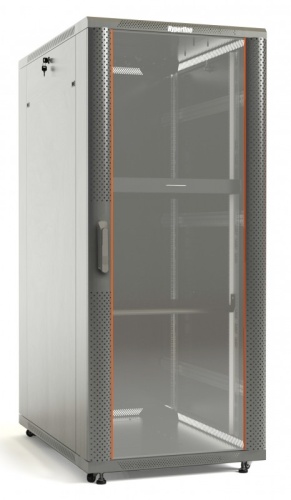 Hyperline Шкаф напольный 19-дюймовый, 22U, 1166x600х600 мм (ВхШхГ), передняя стеклянная дверь со стальными перфорированн