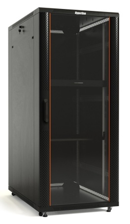 Hyperline Шкаф напольный 19-дюймовый, 27U, 1388x600х800 мм (ВхШхГ), передняя стеклянная дверь со стальными перфорированн