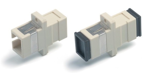 Hyperline Оптический проходной адаптер SC-SC, MM, simplex, корпус пластиковый, бежевый, черные колпачки