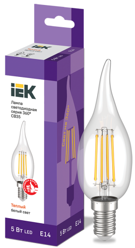 IEK Лампа LED CВ35 св.н/ветру 5Вт 230В 3000К E14 серия 360°