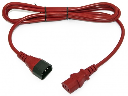 Hyperline Кабель питания монитор-компьютер IEC 320 C13 - IEC 320 C14 (3x0,75), 10A, прямая вилка, 1м, цвет красный (ПВС-